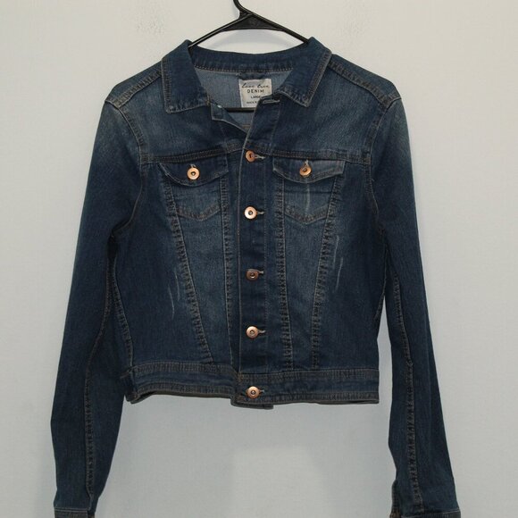 Love Tree‎ Denim Women's Crop Denim Jacket Size Large - Picture 1 of 13